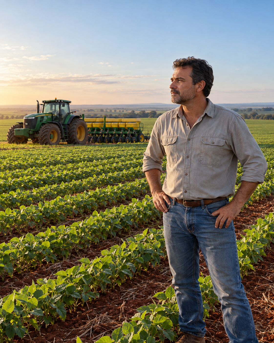 Agricultor observando sua propriedade rural